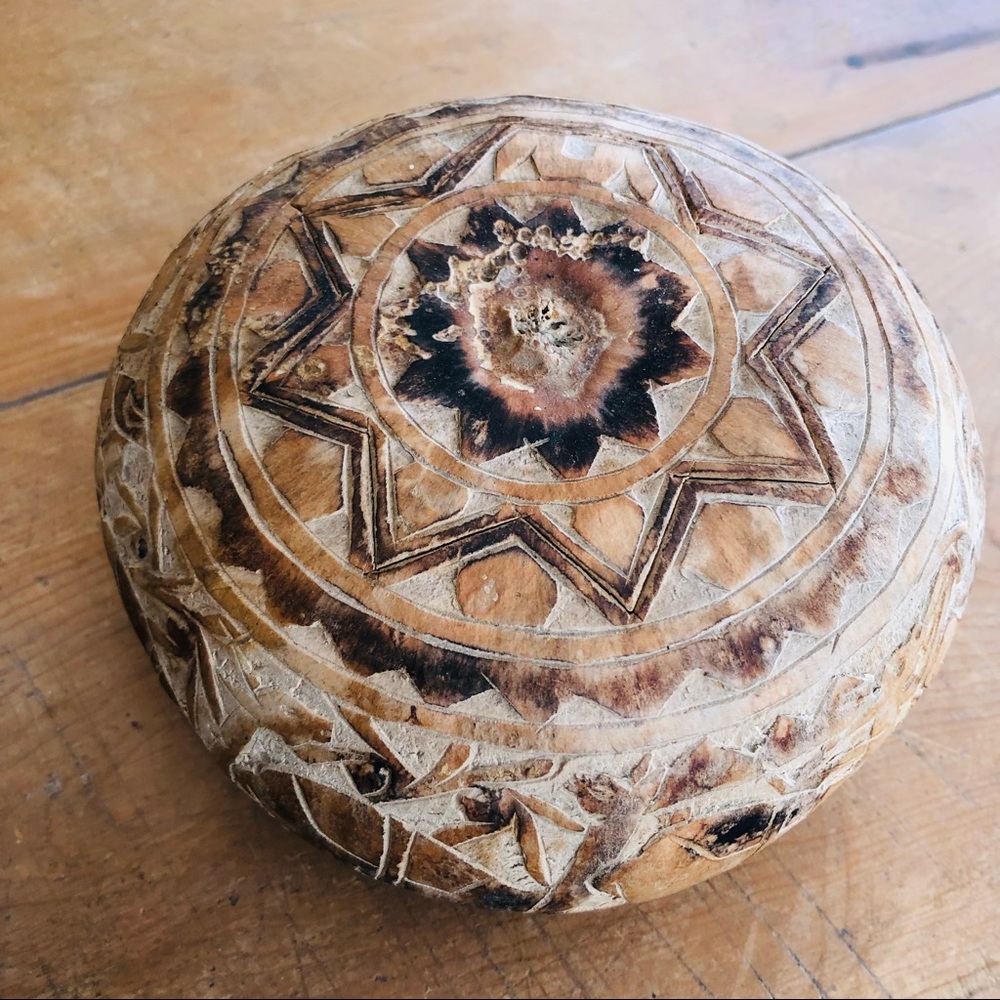 Hand Carved Peruvian Gourd Vintage Boho Decor